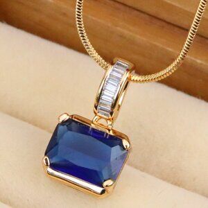 "Royal Blue Gemstone Pendant with Elegant Gold Plated Frame, XPPT1776